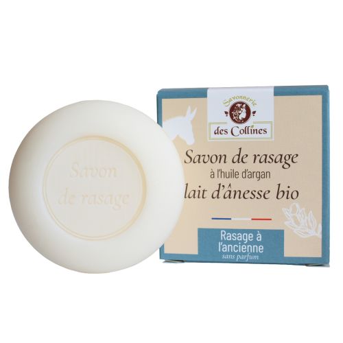 Savon de rasage - lait d'ânesse - huile d'argan - 100gr - Savonnerie des Collines