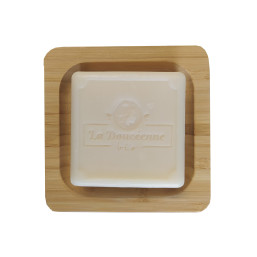 Porte-Savon en Bambou - Modèle Carré - Photo avec Savon -  Savonnerie des Collines