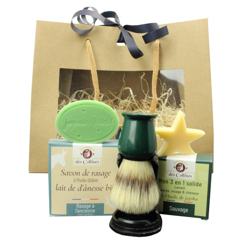 Coffret Rasage Noël - Savons et Blaireau de Rasage avec Support - Savonnerie des Collines